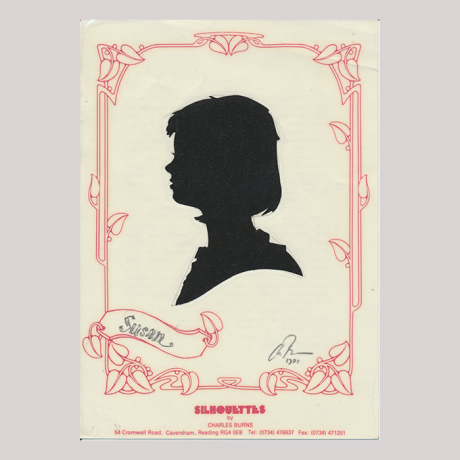 
        Front of silhouette, with girl in frame looking left.